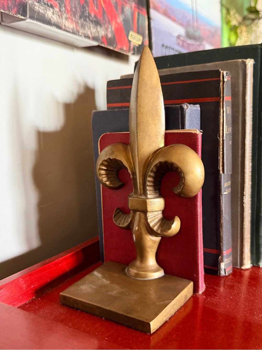 Vintage Solid Brass Fleur-de-Lis Bookends Heavy Decorative Pair 7.5” Tall - Picture 2 of 7